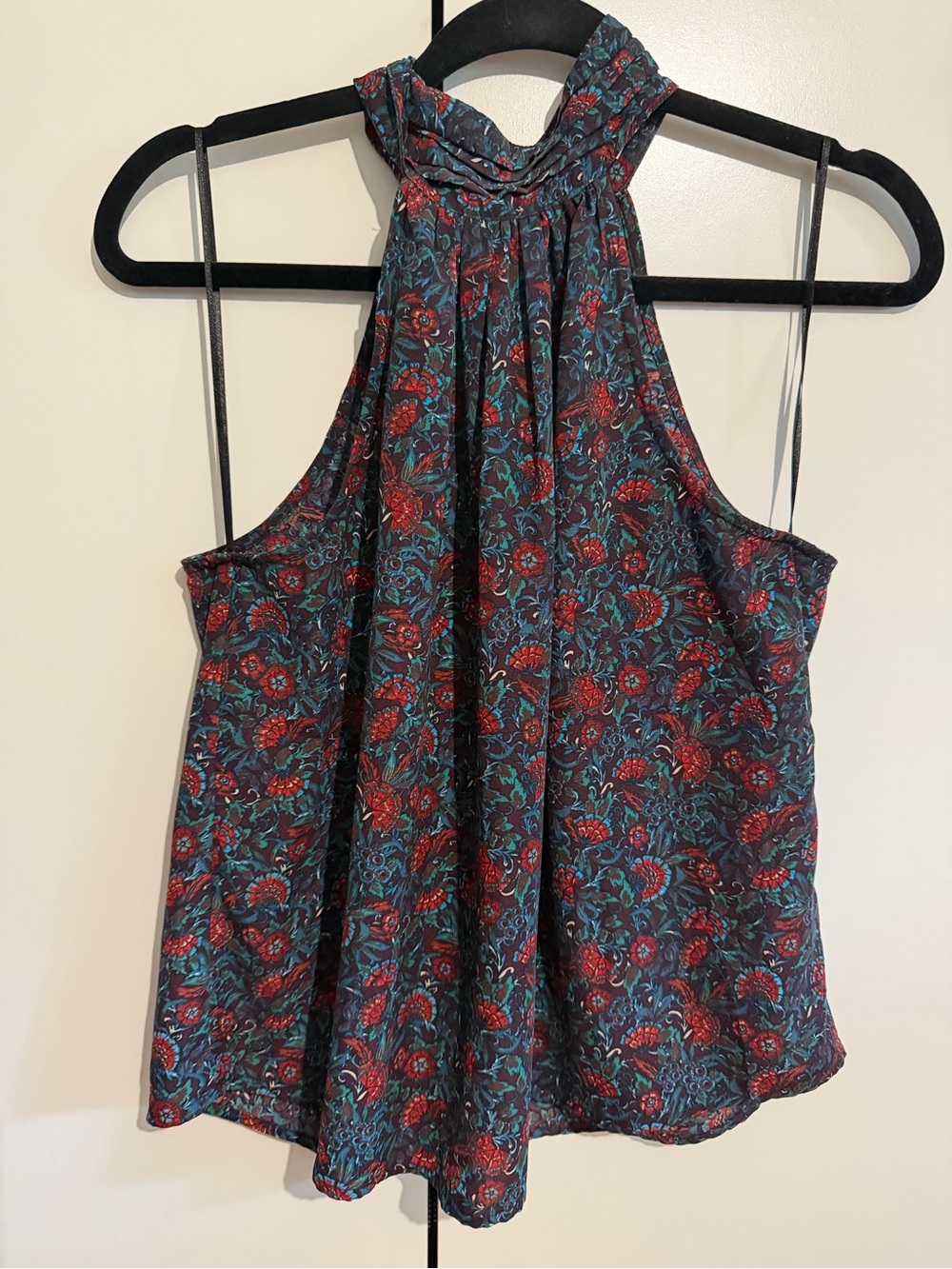 Evereve Floral Halter Top - Red & Teal